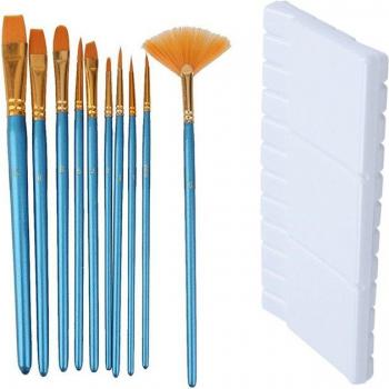PaletaPintura 10X – Pinceles de Nylon con Bandeja Azul