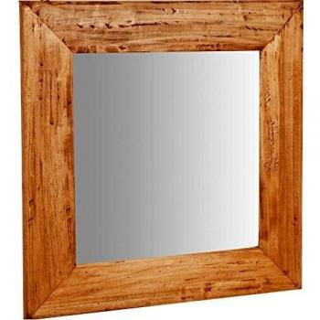 Espejo Cuadrado de Pared de Madera Maciza de Tilo con Acabado Natural 60x3x60 cm Hecho en Italia