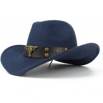 Kids' Black Wool Cowboy Hat with Roll-up Brim, Size 52-54