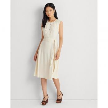 Vestido midi sin mangas con cinturón Lauren Ralph Lauren Color Écru
