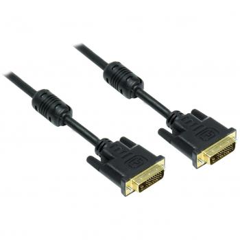 Anschlusskabel DVI-D 24+1 Stecker an Stecker, vergoldete Kontakte, mit Ferritkern, schwarz, 1,8m