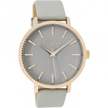 OOZOO Damen‑Armbanduhr 42 mm in Rose und Hellgrau – Lederarmband
