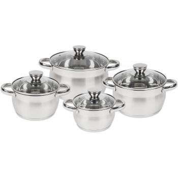 Set di Pentole e Padelle Inox Oliver 8 Pezzi Induction, Coperchi Vetro Argento