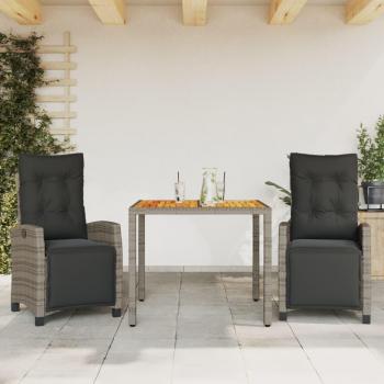 VidaXL 3‑Piece Patio Dining Set with Cushions – Gray Poly Rattan