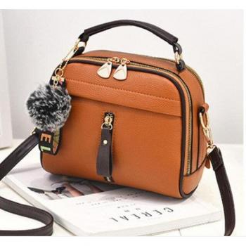 Einfarbige PU Leder Damen Schultertasche mit Quasten