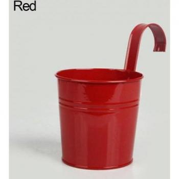 Colorful Rustic Metal Bucket Plant Holder with Hang‑Away Hook