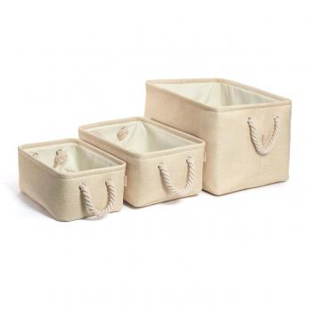 COSYLAND Faltbare Aufbewahrungsboxen – 3er Set Beige Leinenkorb