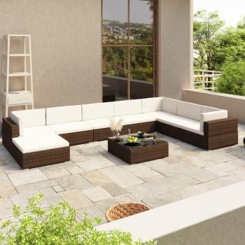 VidaXL 8 Piece Outdoor Lounge Set with Cushions Poly Rattan Brown