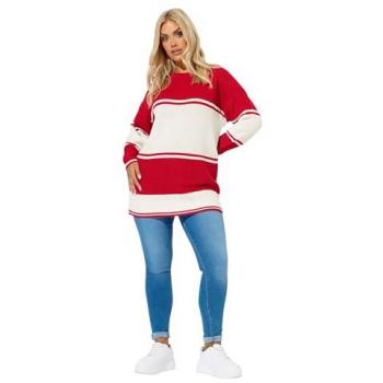 Striped Red Drop-Shoulder Jumper