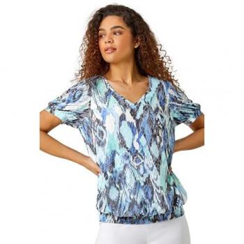 Blue Animal Burnout Blouson Top for Women - Size 12