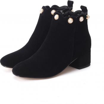 Otoño Invierno Botas Cortas de Gamuza Esmerilada para Mujer con Cuadrado Perla