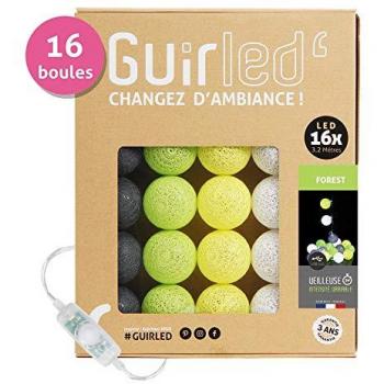 Guirled - Guirlande lumineuse boules coton LED USB - Veilleuse bébé 2h - Adaptateur secteur double USB 2A inclus - 3 intensités - 16 boules 1.6m - Forest