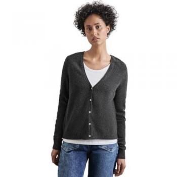 Cardigan STREET ONE Damen, grau (gravel grey meliert), V-Ausschnitt