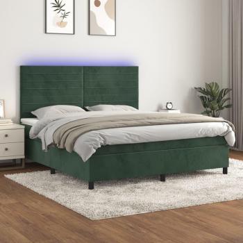Lit double sommier à lattes 160 × 200 cm, matelas LED vert foncé – Modèle vidaXL