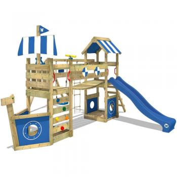 Casa de juegos de jardín StormFlyer con arenero y escalera para niños - azul