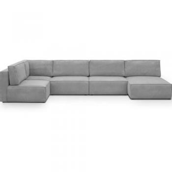 Canapé d'angle droit modulable 7/8 places en velours côtelé gris