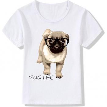T-shirt Été Imprimé Chien Carlin Garçon Fille
