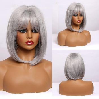 EASIHAIR Wavy Brown Ombre Bob Wig with Bangs