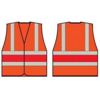Neon Orange Construction Worker Vest with Red Band