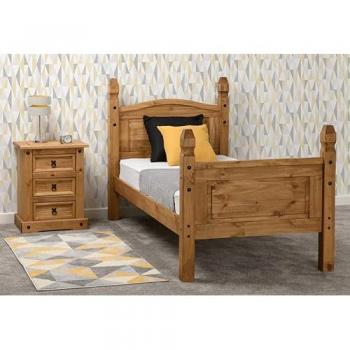 Seconique Corona 3ft Single Wax Pine Wooden Bed Frame High Footend