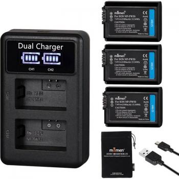 Mamen 3 Baterías NP-FW50 + Cargador Dual para Cámaras Sony