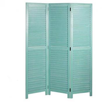 Paravent Hwc‑C30, Cloison de Séparation, Pare‑Vue, Brise‑Vue, Style Shabby, Vintage 170×120 cm Vert