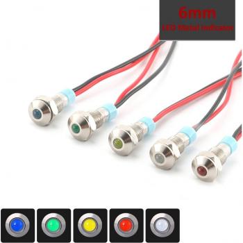 Signalétique LED étanche 6 mm IP67 en métal – voyants multicolores rouge, jaune, bleu, vert, blanc, câblé 6 V à 220 V