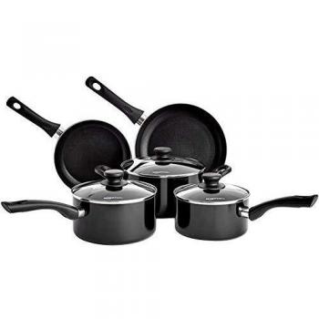 Amazon Basics 5 Pezzi Batteria da Cucina a Induzione - Antiaderente, Alluminio, con Coperchi