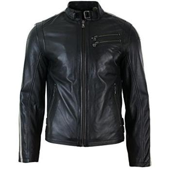 Men's 3XL Racing Leather Jacket, Biker Style – Black Striped Sleeves