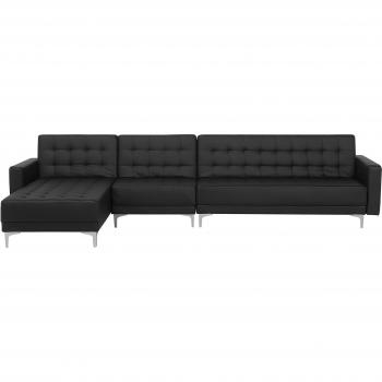 BELIANI Modular Right Hand L-Shaped Sofa Bed Seat Section Black PU Leather Aberdeen