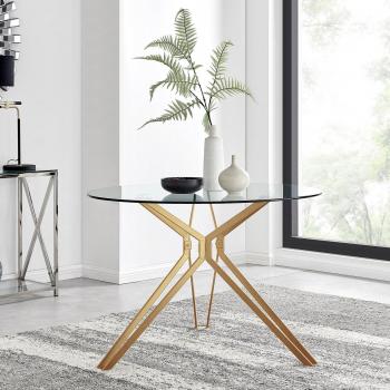 FurnitureboxUK Cascina 110cm 4-Seater Round Glass Dining Table with Hairpin Legs - Gold