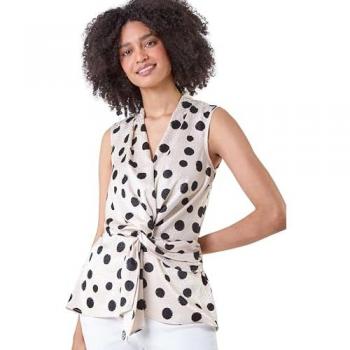 Twist Front Jacquard Polka Dot Top