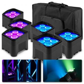 Pack de 6 projecteurs uplight BeamZ BBP94W à batterie RGBAW avec sac de transport et mode WDMX