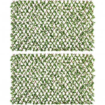 Outsunny Expandable Faux Privacy Fence with Artificial Leaves, 2 x 1m Decorative Trellis, Garden Telescopic Hedge Privacy Screen Greenery Walls