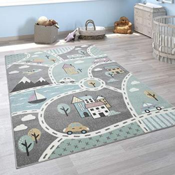 Tapis d’éveil Ville en Poche – 160 cm, motif rue, couleur verte/grise