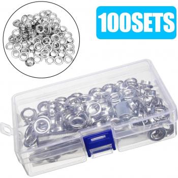 Metal Eyelets and Grommets Set - 100 Pieces with Punch Rods for Leather and Sewing