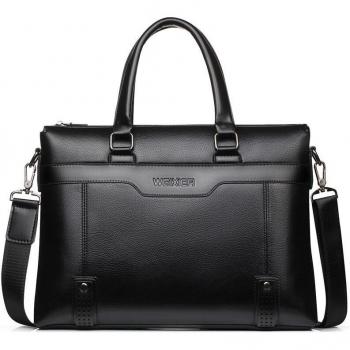 WEIXIER Large Capacity Leather Messenger Bag for Men, 15'' Laptop Business Briefcase with Zipper