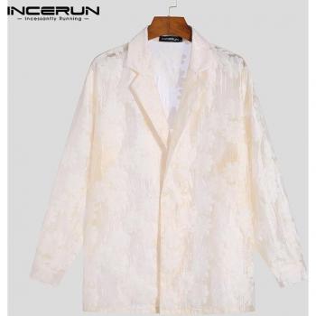 Men's See-Through Mesh Long Sleeve Floral Jacquard Shirt - Casual Fashion S-5XL 2022