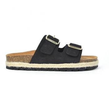 C155-1 Coronel Tapiocca Sandalia Negra de Serraje para Mujer