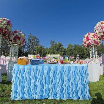 Mixed Blue Ruffled Table Skirt