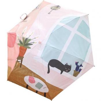 Kocotree Mini 5-Fold UV Protection Compact Umbrella for Women - Ultra-Light Cat Design Sunshade and Rain Parasol