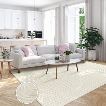 Tappeto Salotto 3D Boho Chic Geometrico Crema Pelo Corto 120x170 cm