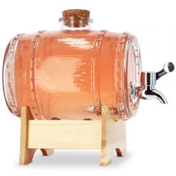 Cassa di stoccaggio per bevande 1,5 l con rubinetto, montata su base di legno – Design Fluidità