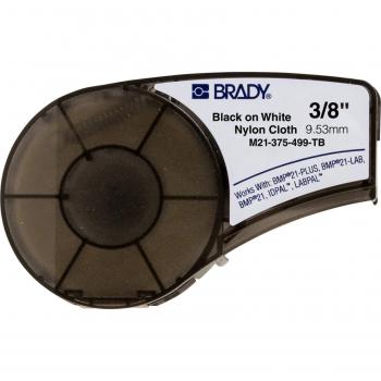Cinta de tela de nylon Brady M21-375-499-TB, color negro sobre fondo blanco, 9,53 mm x 4,90 m