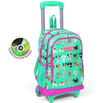Neon Pink Dog Pattern School Bag