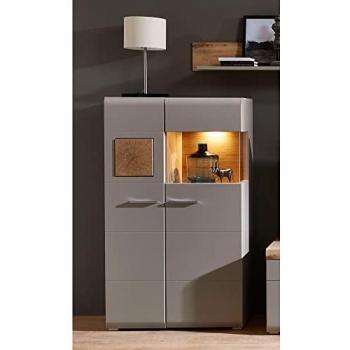 Lomadox Highboard FARO-36 in basalt mit Eiche Hirnholz Absetzungen und Beleuchtung