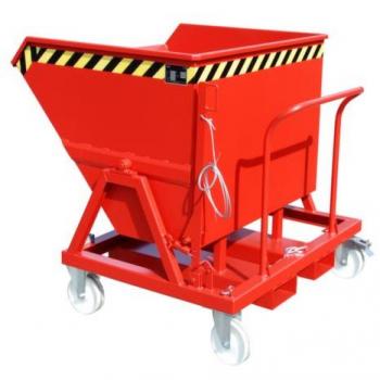 Kiepbak Bauer KS 550, acier, rouge, B 1245 x D 1200 x H 1170 mm, 550 l, jusqu'à 1000 kg, roulettes, dispositif de basculement manuel