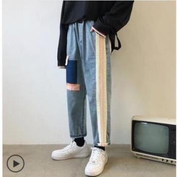 Men's Casual Wide Leg Denim Pants with Pockets - Summer Biker Trousers in Blue, Sizes S-2XL