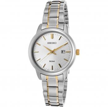 Seiko Damen‑Uhr „Elegance“ – 28 mm Zifferblatt, Perlenarmband, Wasserdicht bis 50 m