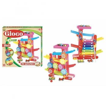 Juego 2 en 1 Pista de Coches y Xilófono de Madera - Juguete Musical para Niños